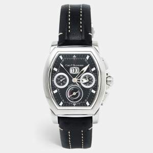 Carl F. Bucherer Black Stainless Steel Leather Patravi T-Graph 00.10615.08.33.01 Men's Wristwatch 39 mm