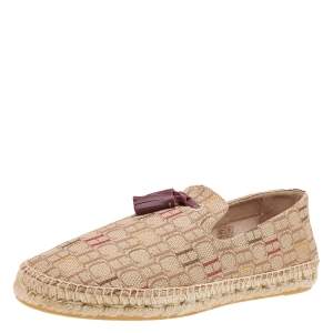 Carolina Herrera Beige Monogram Canvas Espadrille Flats Size 42.5