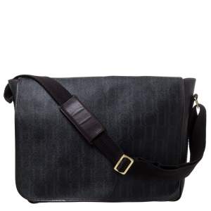 Carolina Herrera Dark Brown Monogram Coated Canvas and Leather Flap Messenger Bag