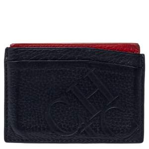 Carolina Herrera Navy Blue/Red Leather Sport Card Holder