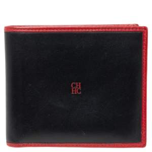 Carolina Herrera Black/Red Leather Bifold Compact Wallet