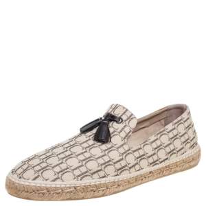 Carolina Herrera Beige Monogram Canvas Espadrilles Flats Size 45