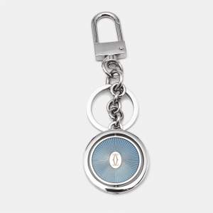 Cartier Double C de Cartier Logo Blue Lacquer Palladium Plated Steel Key Ring