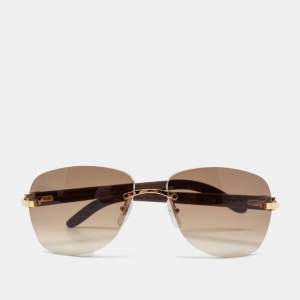 Cartier Gold/Brown Gradient Wooden C Décor Sunglasses