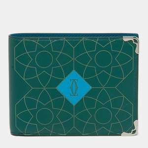 مملوكة مسبقًا محفظة كارتتييه ماست دو كارتتييه جلد محفور أخضر/أزرق طيه مزدوجة