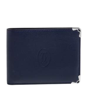 Cartier Blue Leather Must De Cartier 6CC Bifold Wallet