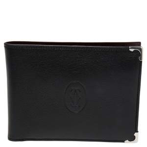Pre Owned Cartier Black Leather Must De Cartier Bifold Wallet