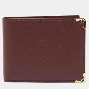 Pre Owned Cartier Maroon Leather Must De Cartier 6CC Bifold Wallet