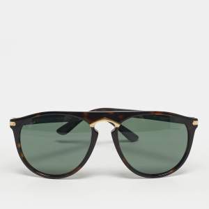 Pre Owned Cartier Tortoise Brown/Black CT0013S Aviator Sunglasses