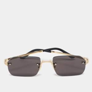 مملوكة مسبقًا Cartier Black/Gold Tone CT0460S Rimless Rectangle Sunglasses