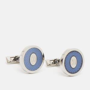Pre Owned Cartier C De Cartier Blue Enamel Sterling Silver Cufflinks