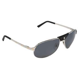 Cartier Brushed Ruthenium Tone/ Grey Santos de Cartier Aviator Sunglasses