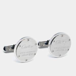 Cartier Water Resistant Decor Sterling Silver Round Cufflinks