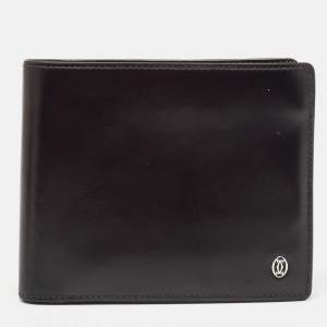 Pre Owned Cartier Black Leather Must De Cartier Bifold Wallet
