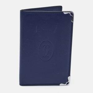 Pre Owned Cartier Blue Leather Must de Cartier Bifold Card Case