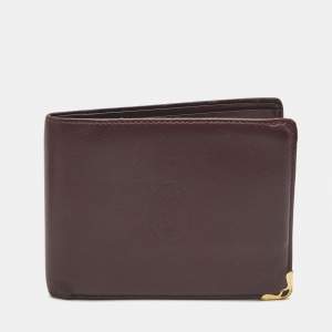 Pre Owned Cartier Burgundy Leather Must de Cartier 6CC Bifold Wallet