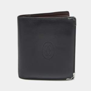 Pre Owned Cartier Black Leather Must de Cartier Bifold Wallet