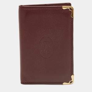 Pre Owned Cartier Red Leather Must De Cartier Bifold Card Case
