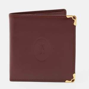 Pre Owned Cartier Must de Cartier Burgundy Leather Bifold Wallet