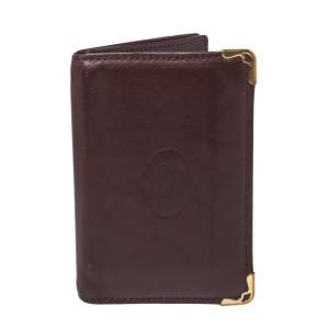 Pre Owned Cartier Burgundy Leather Must De Cartier Card Holder