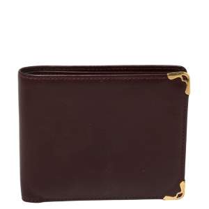 Pre Owned Cartier Maroon Leather Must De Cartier Bifold Wallet