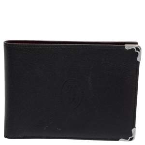 Pre Owned Cartier Black Leather Must De Cartier Bifold Wallet