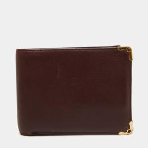 Pre Owned Cartier Burgundy Leather Must De Cartier Bifold Wallet