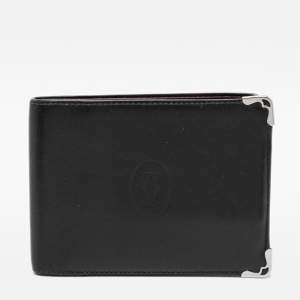 Pre Owned Cartier Black Leather Must de Cartier Bifold Wallet