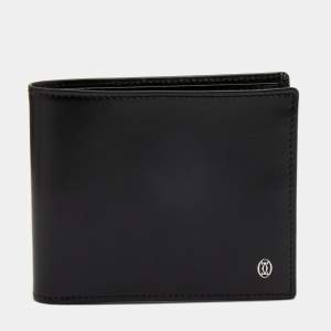 Pre Owned Cartier Black Leather Must De Cartier Bifold Wallet