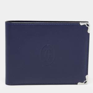 Cartier Blue Leather Must De Cartier 6CC Bifold Wallet