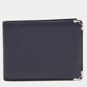 Pre Owned Cartier Navy Blue Leather Must de Cartier Bifold Wallet 