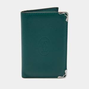 Pre Owned Cartier Green Leather Must De Cartier Card Case