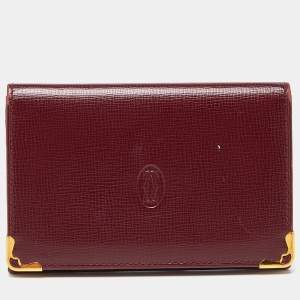 Pre Owned Cartier Burgundy Leather Must de Cartier Card Case