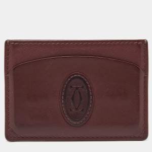Pre Owned Cartier Burgundy Leather Must de Cartier Card Holder