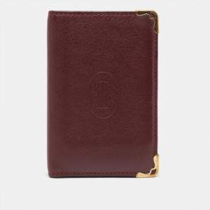 Pre Owned Cartier Burgundy Leather Must de Cartier Bifold Card Holder