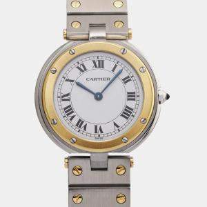 Cartier Ivory 18k Yellow Gold Stainless Steel Santos Quartz Men's Wristwatch 32 mm