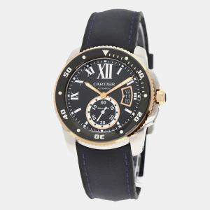 Cartier Black 18k Rose Gold Stainless Steel Calibre de Cartier Automatic Men's Wristwatch 43 mm