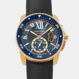 Cartier Blue 18k Rose Gold Calibre de Cartier WGCA0009 Automatic Men's Wristwatch 45 mm