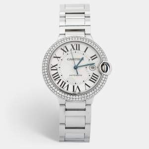 Cartier Silver 18K White Gold Diamond Ballon Bleu WE9009Z3 Men's Wristwatch 42 mm