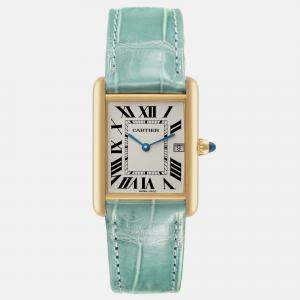 Cartier Tank Louis Yellow Gold Teal Leather Strap Men's Watch W1529756 25 x 33 mm