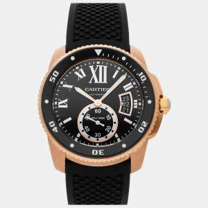 Cartier Black 18k Rose Gold Calibre de Cartier Automatic Men's Wristwatch 42 mm