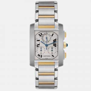 Cartier Silver 18k Yellow Gold Stainless Steel Tank Francaise W51004Q4 Quartz  Men's Wristwatch 37 mm