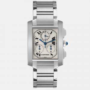 Cartier Tank Francaise Chronoflex Chronograph Steel Men's Watch W51001Q3 37 x 28 mm