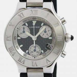 Pre Owned Cartier Black Stainless Steel Must 21 Quartz Men's Wristwatch 38 mm