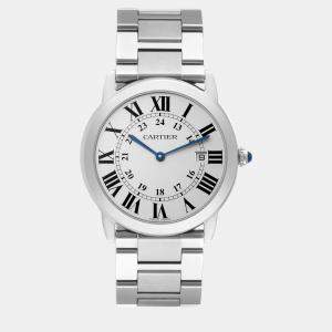 Cartier Silver Stainless Steel Ronde Solo W6701005 Quartz Men's Wristwatch 36 mm