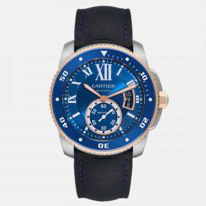 Cartier Calibre Diver Steel Rose Gold Blue Dial Men's Watch W2CA0008 42 mm