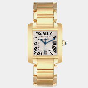 Cartier Tank Francaise Large Yellow Gold Silver Dial Men's Watch 28.0 mm