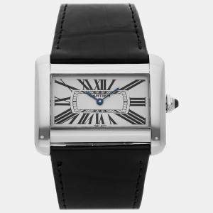 Cartier Silver Stainless Steel Tank Divan W6300655 Quartz Men's Wristwatch 38 mm