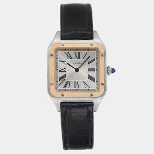 Cartier Silver 18k Rose Gold Stainless Steel Santos Dumont W2SA0011 Quartz Men's Wristwatch 43 mm