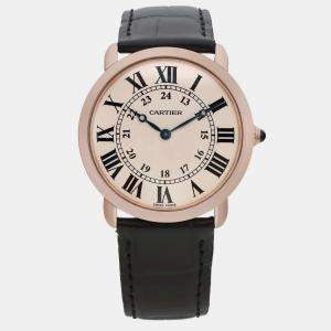 Cartier Cream 18K Rose Gold Ronde Louis Manual Winding Men's Wristwatch 36 mm